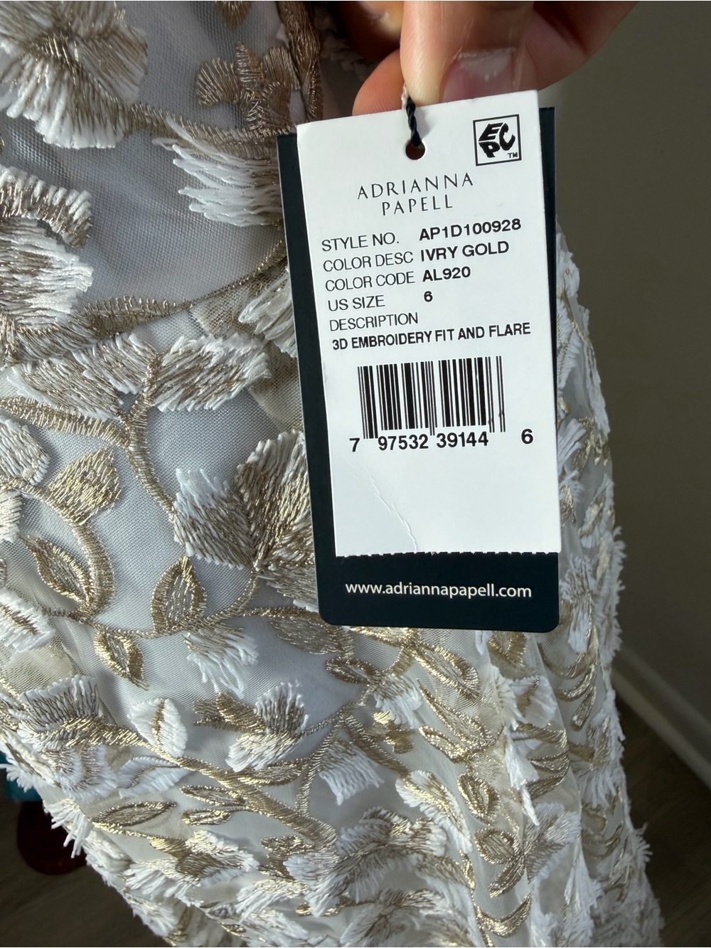 Adrianna Papell Ivory Midi Dress with Gold Floral Embroidery - Picture 8 of 10